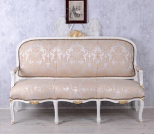 Baroque Sofa White Gold Canopy Couch Antique Style Furniture Chaise Lounge Set - Picture 1 of 4