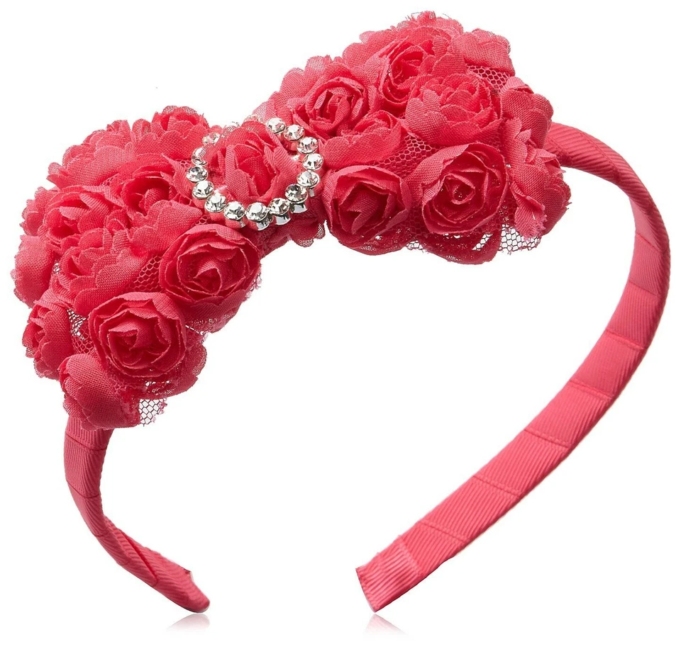 Mud Pie 女宝宝新生儿雪纺玫瑰蝴蝶结头带,热粉色,均码 — 第 1/1 张图片