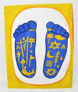 Vintage Water Color on Paper Small Hand Painting Auspicious Feet Original Old  - Picture 1 of 3