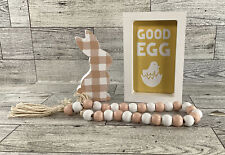 WM Easter Decor -SMALL Good Egg Plaid Bunny Sign Garland Tier Tray 3pc Set