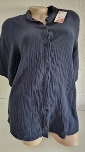 Musselin Bluse Kurzarm Dunkelblau Gr 38-40 Made in Italy Neu - Bild 1 von 3