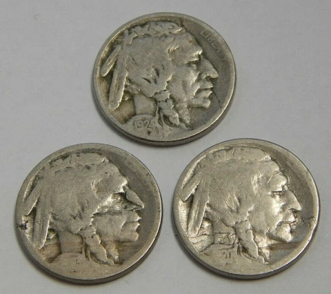 Lot of 3 - Mint Error - Planchet Defects - 1920 & 1923 & 1924 Buffalo Nickels Cover