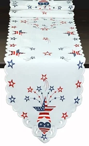 Creative Linens July 4th Patriotic Independence Day Table Runner Stars Hearts - Picture 1 of 6