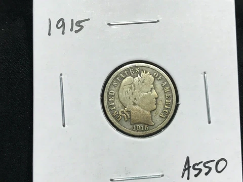 1915-P Barber Dime - Higher Grade Circulated 90% Silver 10C - A550 Cover