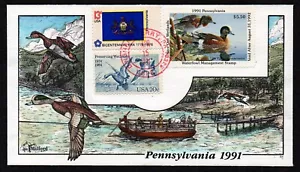 USA, SCOTT # PA9, HANDPAINTED MILFORD FDC COVER 1991 PENNSYLVANIA DUCK WATERFOWL - Picture 1 of 1