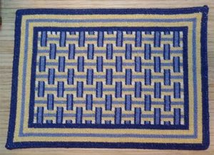 Dollhouse Miniature Handmade Needlepoint Rug (1:12) Blue, Yellow, White - Picture 1 of 4