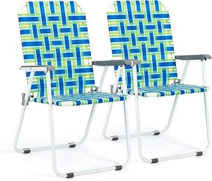 New- Patio Lawn Webbed Folding Chairs Set of 2, Outdoor Beach Portable Law - Picture 1 of 5