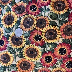 Cotton Fabric Autumn Sunflowers Floral Fall Flowers 42”x 1 1/4 Yards (2G) - Picture 1 of 2