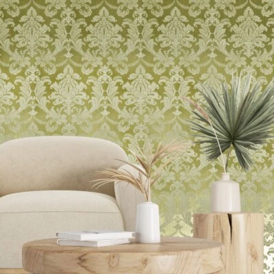 Egerton Yellow foil gold metallic Acanthus Leaves damask Victorian wallpaper 3D - Image 1 of 4