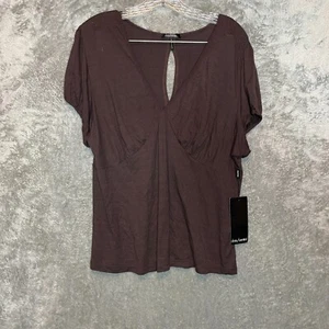 Daisy Fuentes Women Y2K Milkmaid Babydoll Stretchy Modal Keyhole VNeck Top XL - Picture 1 of 11