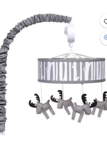 Trend Lab Moose Musical Crib Mobile (Plays Brahms' Lullaby) Gray O- 5 Months - Picture 1 of 7