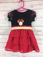DISNEY Baby Girls Minnie Mouse Black Red Mesh Tiered Tutu Dress Size 12M 