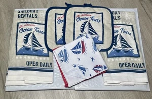 kitchen setsailboat rentals ocean tours Towels Pot Holders dishcloths 6Pc lot - Picture 1 of 8
