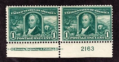 US 323 1c Louisiana Purchase Mint Bottom MI Plate Pair#2163 F-VF OG H/NH SCV$120 - Image 1 of 2