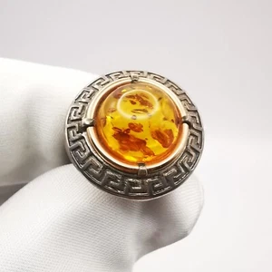 New Ring Handmade Silver 925 Natural Baltic Honey Amber Filigree Singed 5,3g - Picture 1 of 5