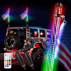 Newest 2PCS 2FT Spiral LED Flag Whip Lights RGB Chasing Color Lamps For UTV ATV - Bild 1 von 7