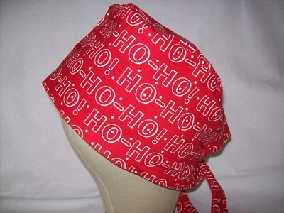 Men/Women Surgical Scrub Cap Lined Christmas HO HO HO 100% Cotton Cute Red - Image 1 of 3