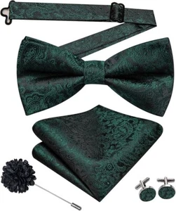 Dubulle Men's Forest Green Bowtie, Cufflinks, Lapel Pin & Bowtie Set (B21) - Picture 1 of 4