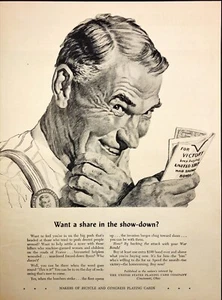 1943 US Playing Card Company Bicycle Congress Buy War Bonds WII Vintage Print Ad - Picture 1 of 6