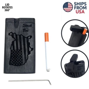 Ebony Wood Dugout Set 4" –s One Hitter Pipe – American Flag Stash Box- US Seller - Bild 1 von 3