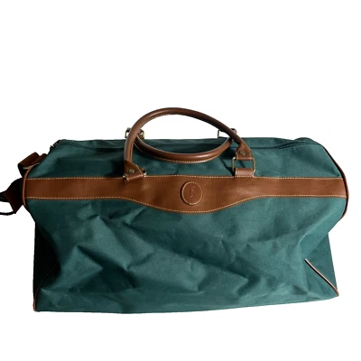 Vintage Polo Ralph Lauren Duffel Bag Green Canvas Leather Trim Shoulder Strap - Image 1 of 4