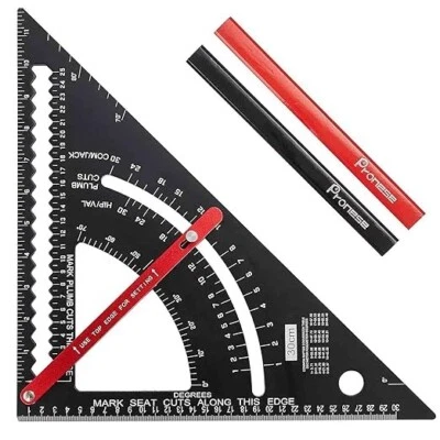 Adjustable Roofing Square 12-Inch Aluminum Alloy Rafter Square Tool Set​ Black