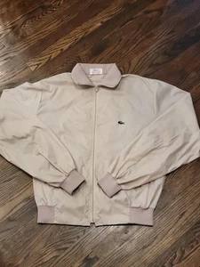 Lacoste VTG Bomber Jacket Size Large Beige Green Crocodile Full Zip Chemise Men - Picture 1 of 14