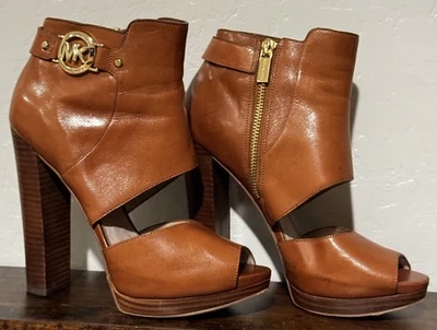 Botines MICHAEL Michael Kors Wyatt Cuero Punta Abierta Plataforma Marrón Talla 8M Foto 1 de 4