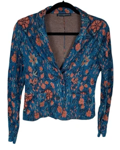 Peruvian Connection Teal Floral Pima Cotton Freesia Knit Jacket Cardigan Size XS - Picture 1 of 4