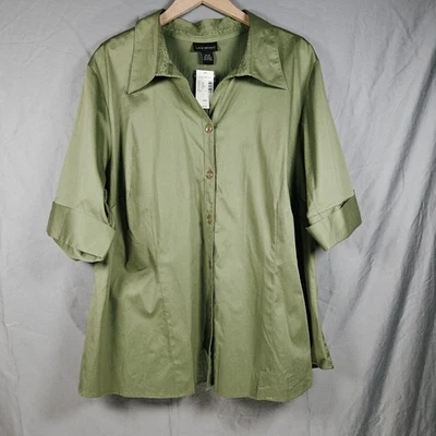 Blusa Lane Bryant 26/28 verde guisante manga corta abotonada nueva con etiquetas Foto 1 de 4