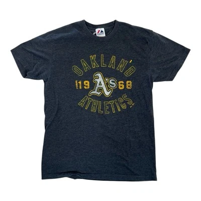 复古 Oakland Athletics T 恤中号拼色灰色 Majestic — 第 1/4 张图片