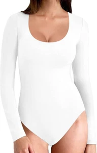 MANGOPOP Women Small Scoop Neck Body Suit long sleeve slim fit T shirt top adult - Picture 1 of 17