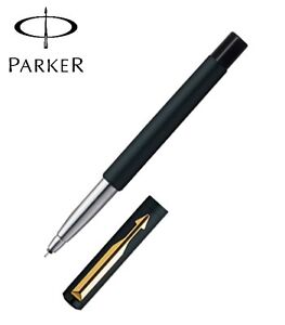 Parker Vector Matte Black GT Roller Ball Pen Gold Trim RollerBall Blue Fine New
