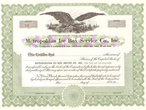 Metropolitan Ice Box Service Co Inc 19__ New York Aktienzertifikat - Bild 1 von 1
