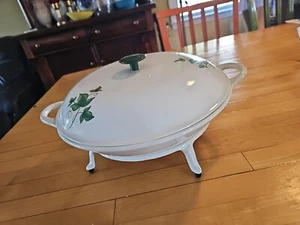 Vintage Prizer-Ware Cast Iron Enamel Bake Dish,Lid Trivet Floral 3 Piece Set - Picture 1 of 15