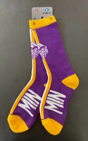 MINNESOTA VIKINGS Adult Large (10-13) Team Color Socks - For Bare Feet - W/Tags Cover
