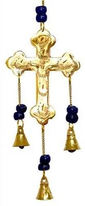 Cross Brass Wind Chime Bells & Beads 9" Long(assorted bead colors) - Picture 1 of 1