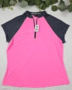 NWT Jamie Sadock Womens Pink and Gray Raglan 1/4 Zip Short Sleeve Polo Size M - Picture 1 of 6