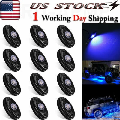 12x Blue LED Rock Lights 9W Wheel Underbody Light For Offroad Truck ATV SUV UTV - Image 1 of 4
