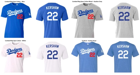 #22 Clayton Kershaw Los Angeles Dodgers Slim Fit T-Shirt Men's and Youth Sizes Cover