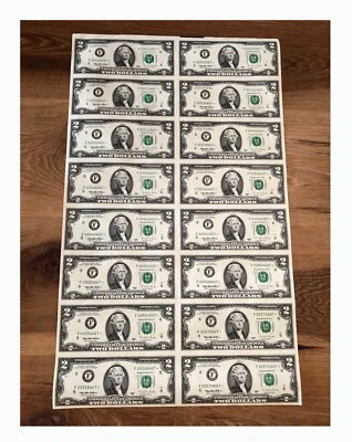 1995 $2 Star Note Uncut Sheet of 16 with Certificate of Authenticity - Image 1 of 4