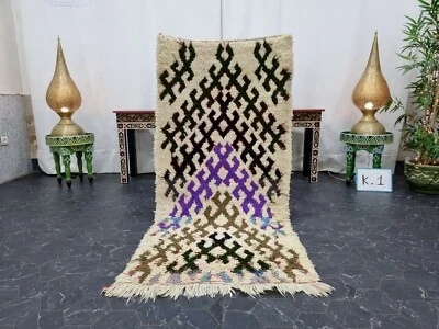 Moroccan Handmade Vintage Rug 2'7''x5'6'' Berber Geometric Black Wool Tribal Rug - Image 1 of 4