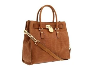 MICHAEL Michael Kors Hamilton Large Tote Handbag Mocha Gold Hardware Croc - Picture 1 of 5