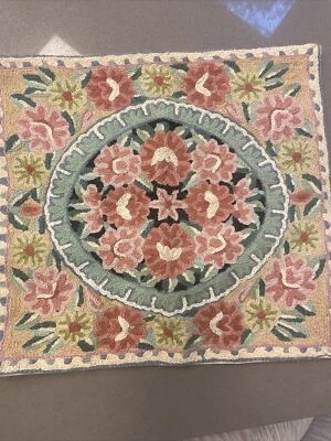 Vintage Preworked Wool Needlepoint Canvas Rose Pillow Cover Cottage Chic 12x13” - Image 1 of 4