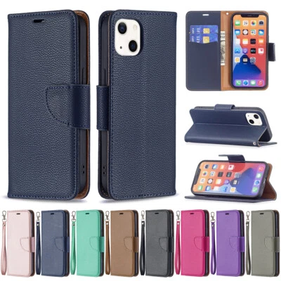 For iPhone 6 7 11 12 13 14 X XR Litchi Pattern Flip Leather Cover With Lanyard - Image 1 of 4