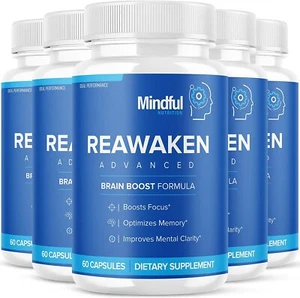 Reawaken Brain Boost Supplement Memory Mindful Advanced Formula 300 Caps 5 Pack - Picture 1 of 5