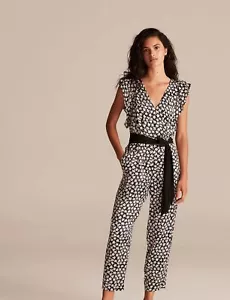 Rebecca Taylor Floral Silk Jumpsuit Star Fleur Jacquard Pockets Black & Pink 0 - Picture 1 of 12