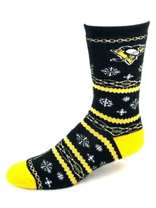 Pittsburgh Penguins Hockey Black Holiday Christmas Snowflake Sweater Crew Socks - Picture 1 of 2