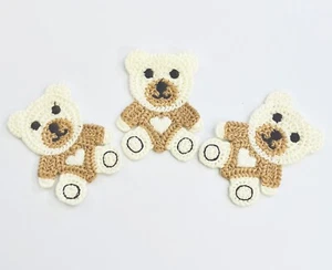 Set of 3 Standing Teddy, Sew On, Full Embroidered Patch, Appliqués, Cream/Brown - Picture 1 of 3