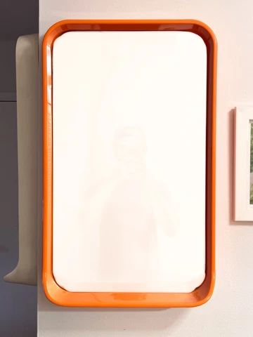 Vintage Space Age Rectangular Mirror in Orange Pejal Ljulbjana Slovenia 1970s Cover
